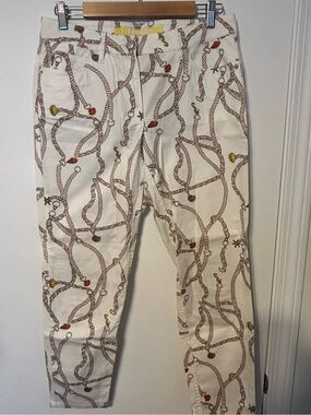 Zerres Cream Rope-Print Nautical Chino Pants with Red and Yellow Accents